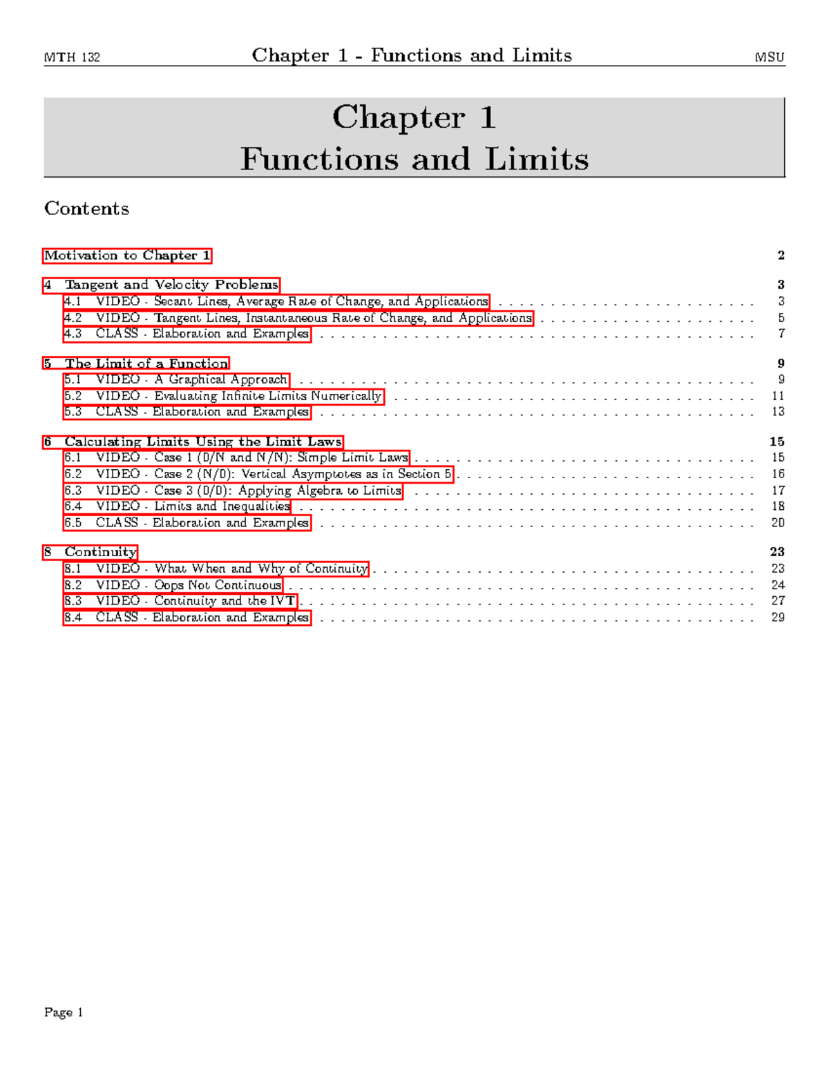 Calculus I - This has material for Chapters 1 and 2 using lecture ...