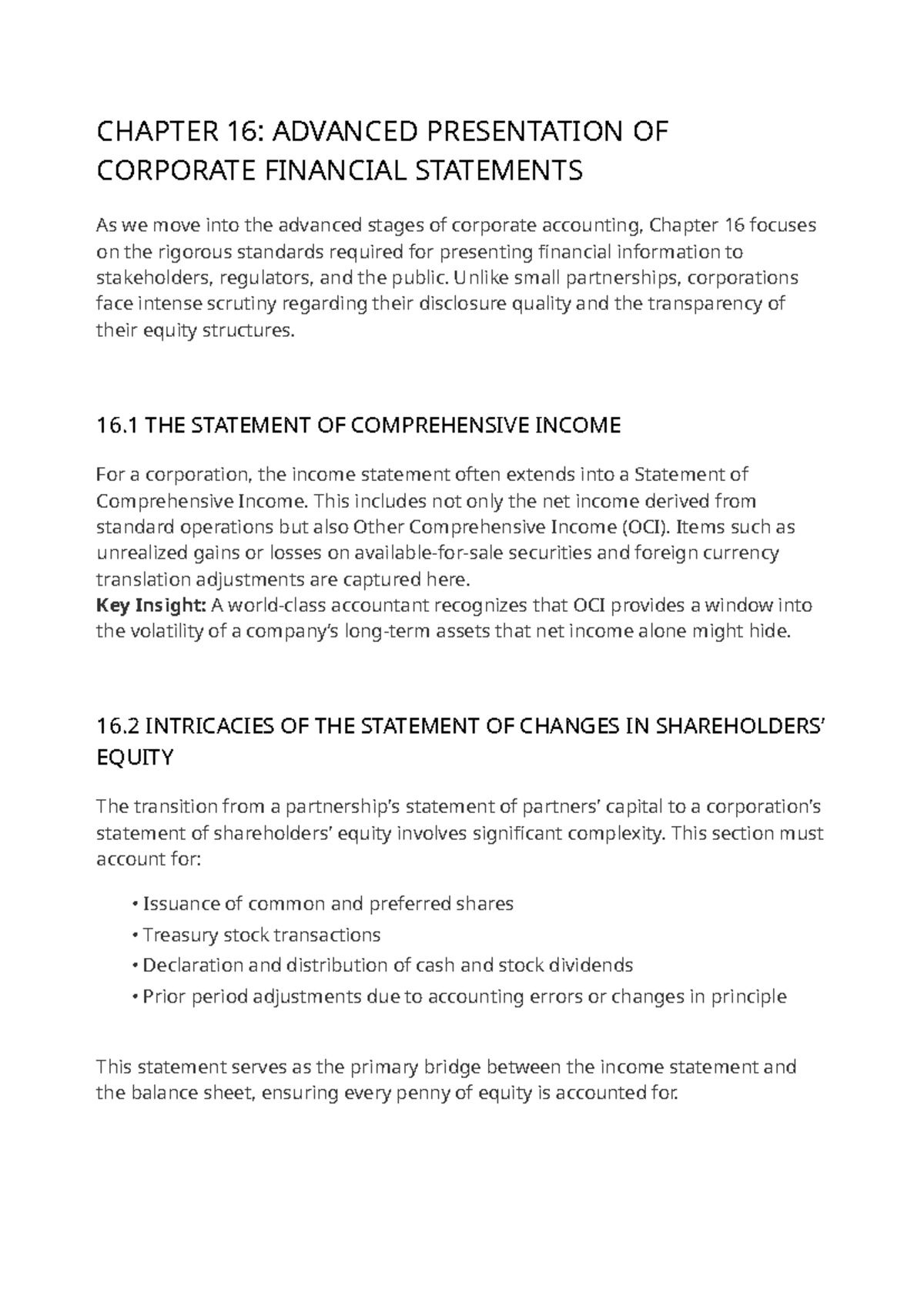 CHAPTER 16: ADVANCED CORPORATE FINANCIAL STATEMENTS - Studocu
