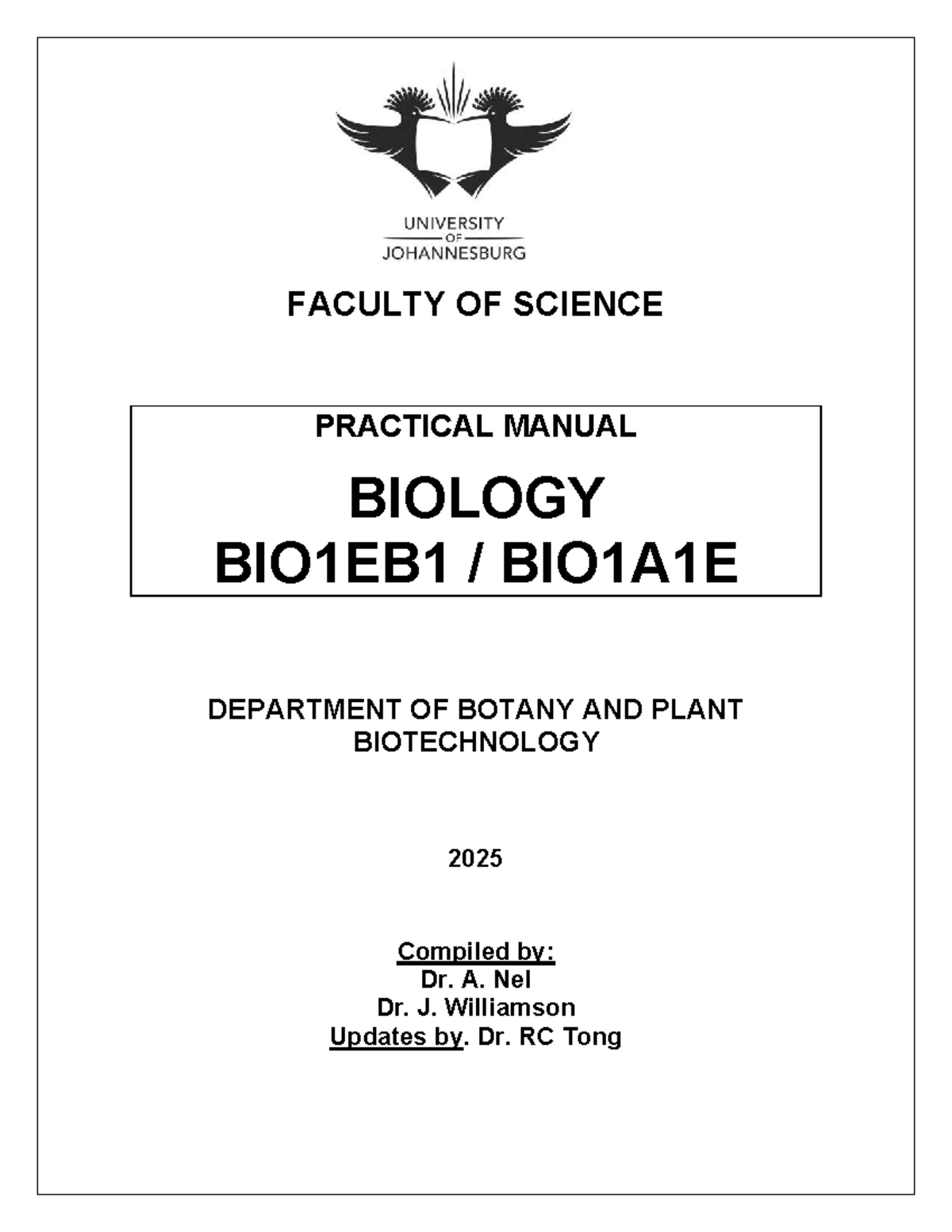 BIO1EB1 Practical Manual 2025: Essential Guidelines for Biology Labs ...