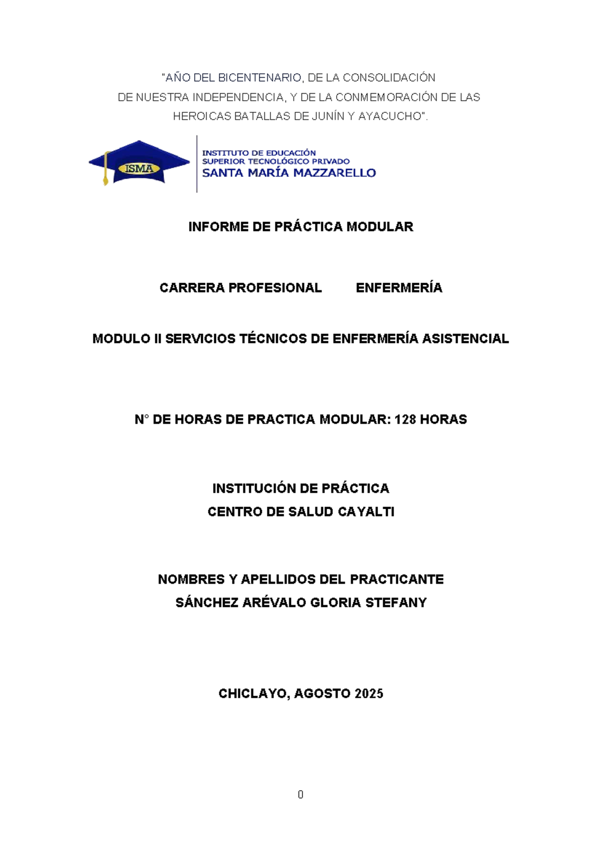 Informe de Práctica Modular II en Enfermería - Centro de Salud Cayalti - Document Preview