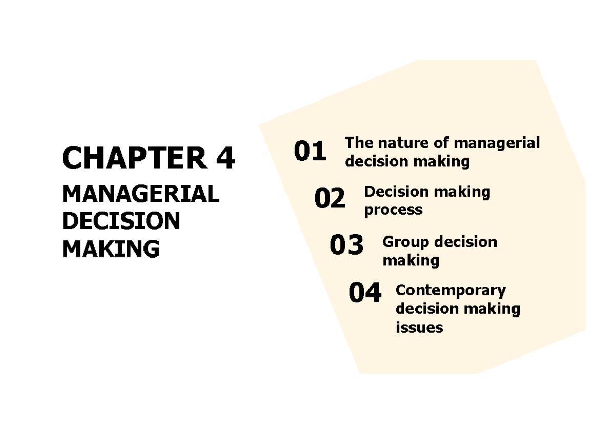 Chapter 4 - marketing - CHAPTER 4 MANAGERIAL DECISION MAKING 01 The ...