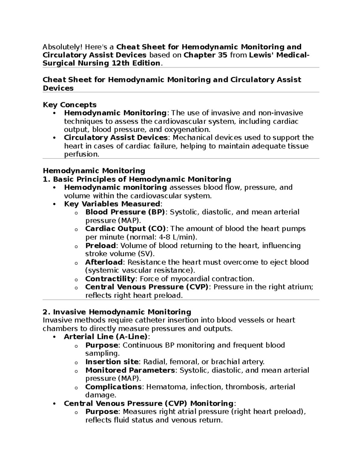 HEM 305 Final Exam Study Guide: Hemodynamic Monitoring & Devices - Studocu