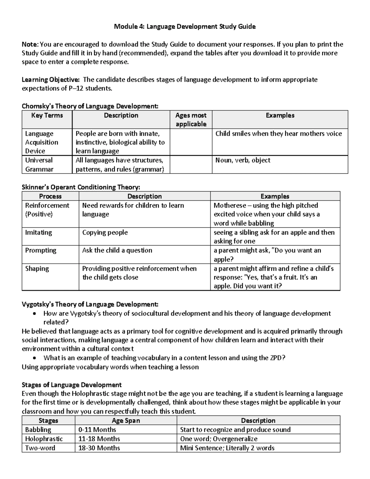 Cognitive Development Study Guide 2: Piaget & Vygotsky Theories - Studocu