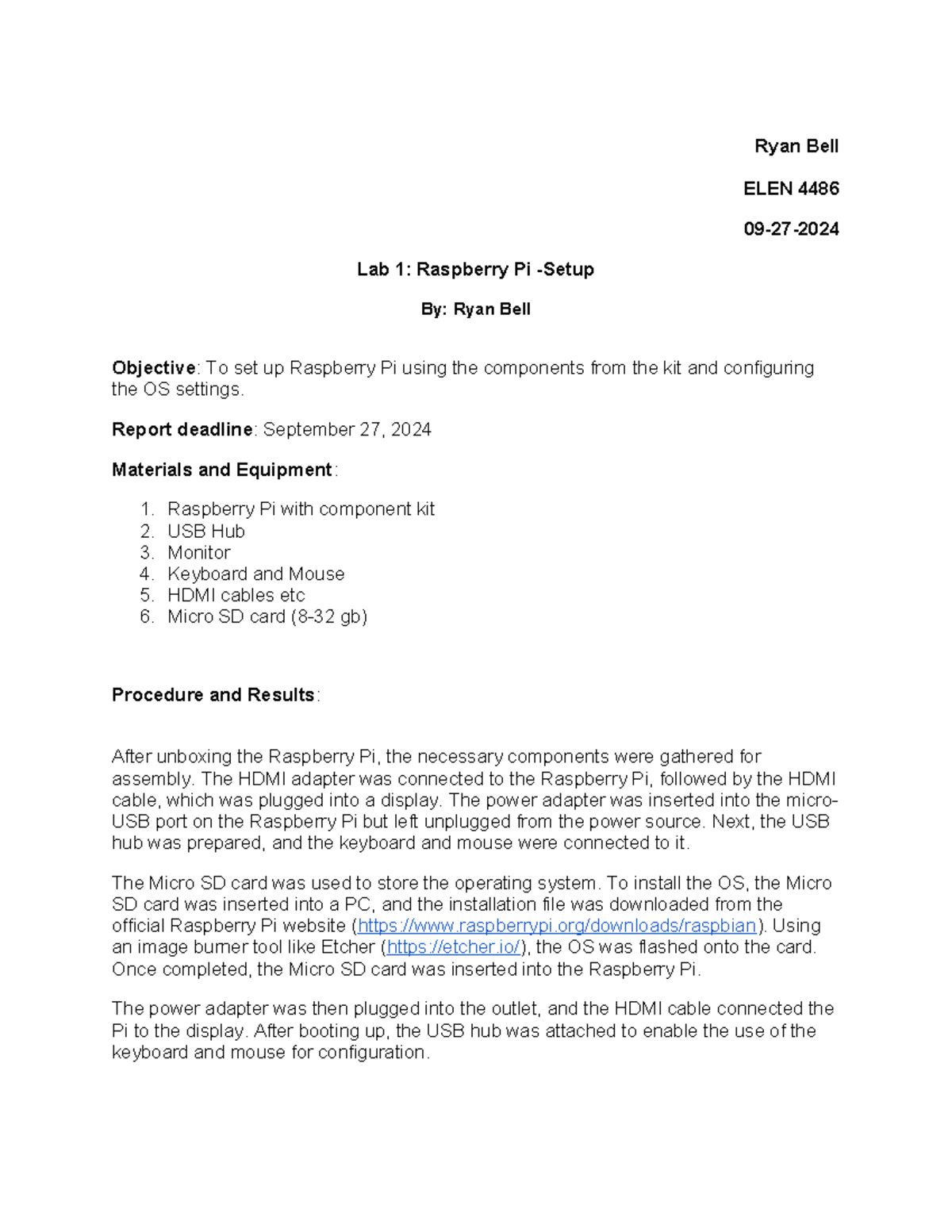ELEN 4486 Lab 01: Raspberry Pi Setup and OS Configuration Guide - Studocu