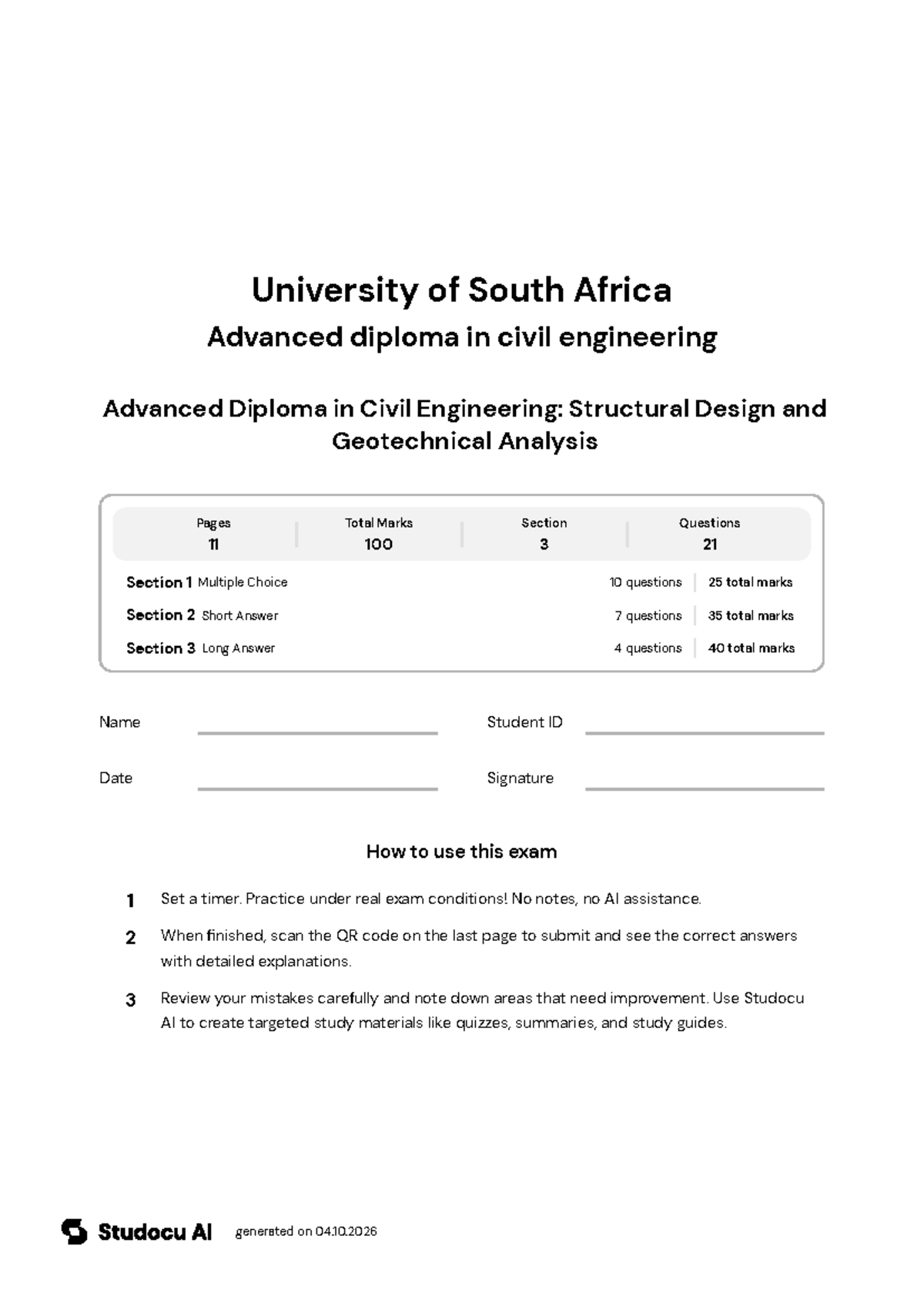 RCD3700 & GEO3701 Final Exam: Structural Design & Geotech - Studocu