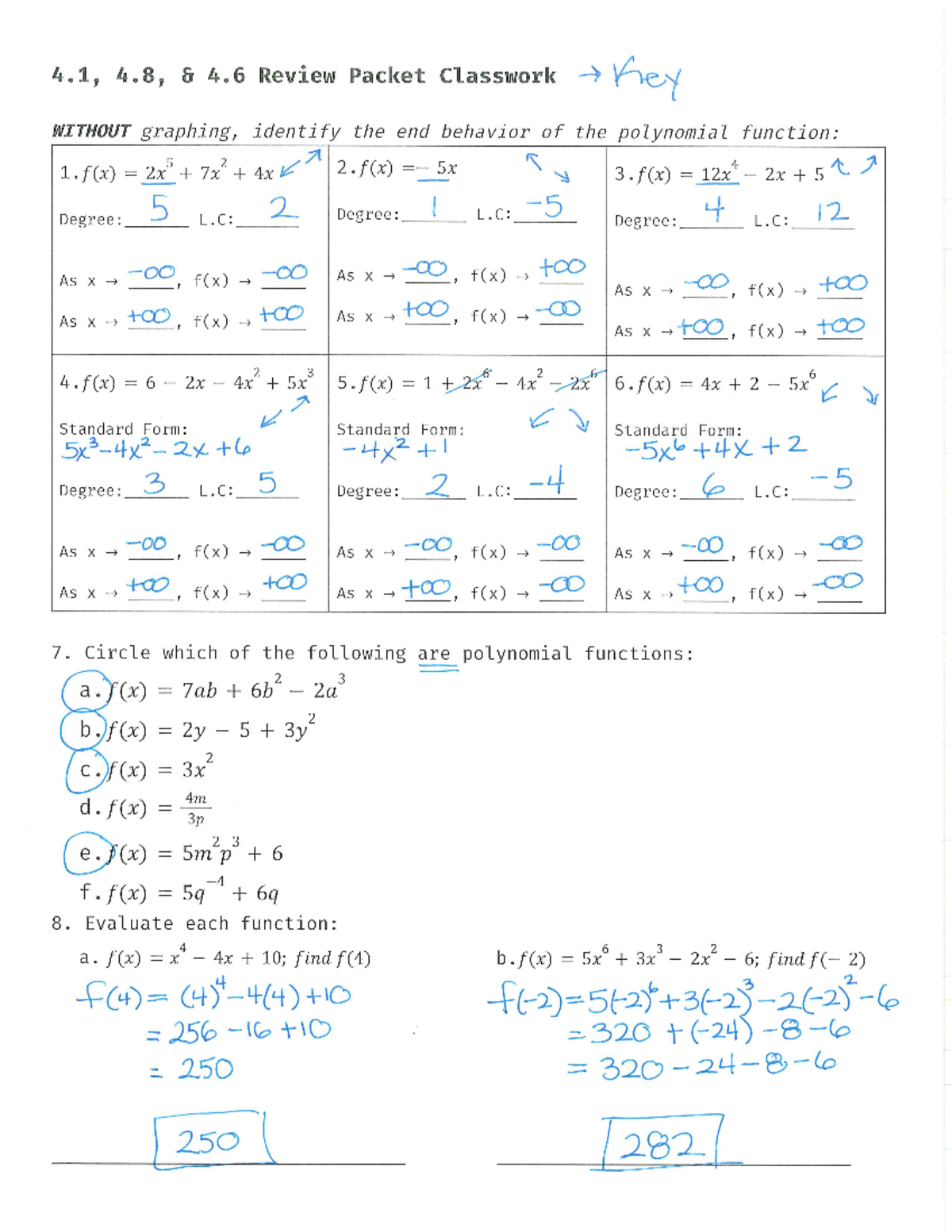 [KEY] Review Packet Classwork - 4, 4, 4 Review Packet Classwork Key ...