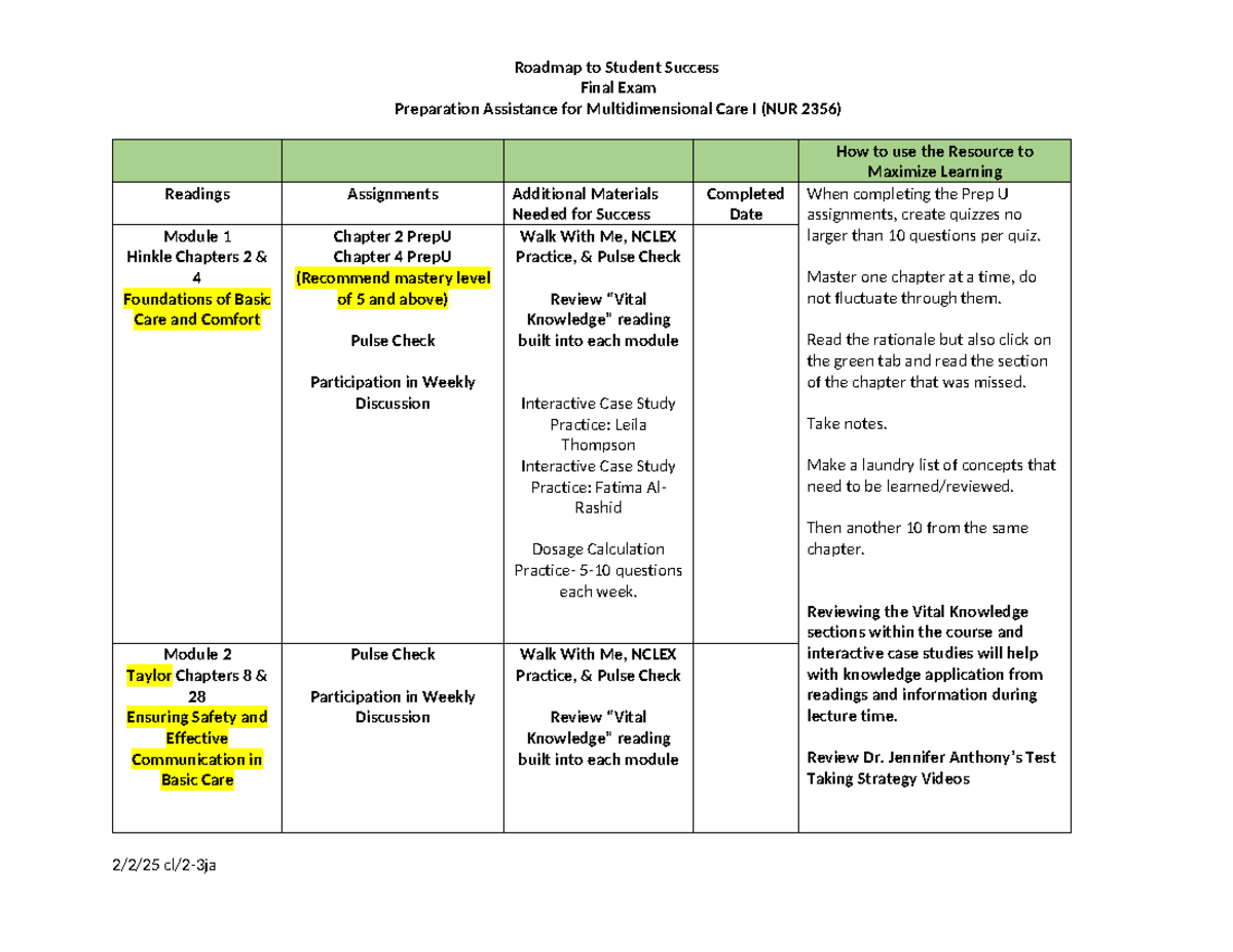 NUR 2356 Final Exam Preparation Guide - Studocu