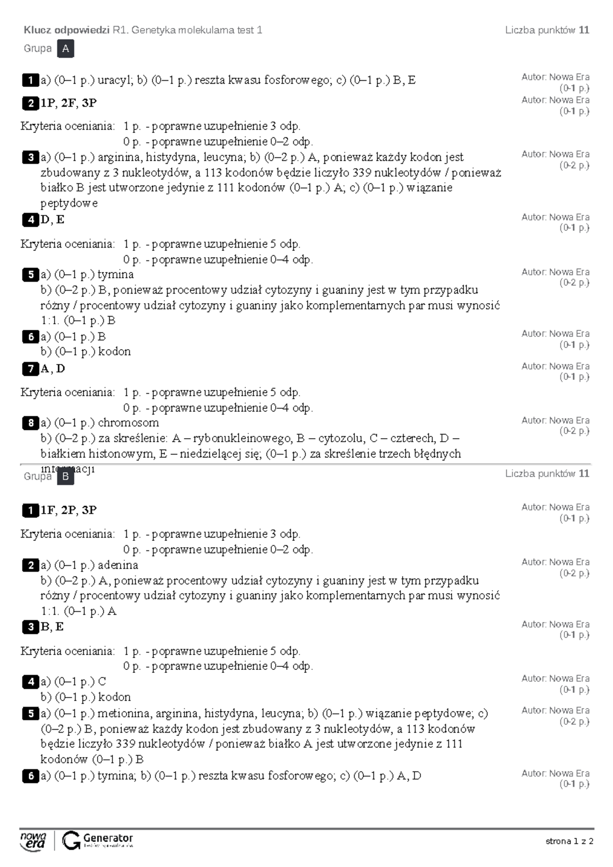 Genetyka Molekularna Sprawdzian 1 Liceum www.studocu.com