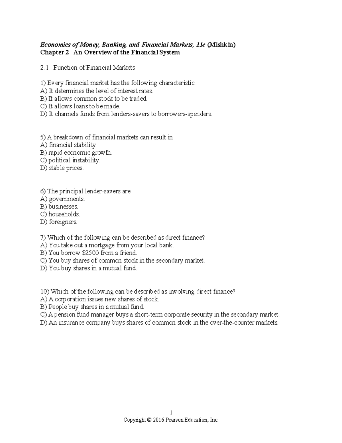 Chapter 2 - Financial System Overview Exercises (ECO 101) - Studocu