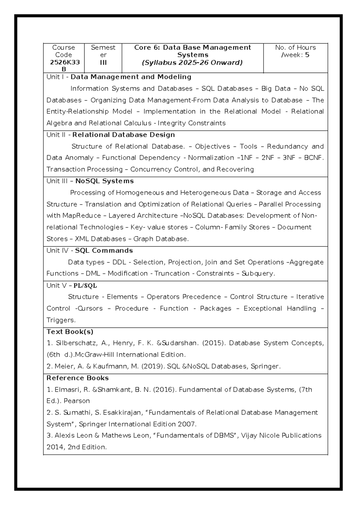 2526K33 B Semester Core 6: DBMS Unit I Overview and Concepts - Studocu