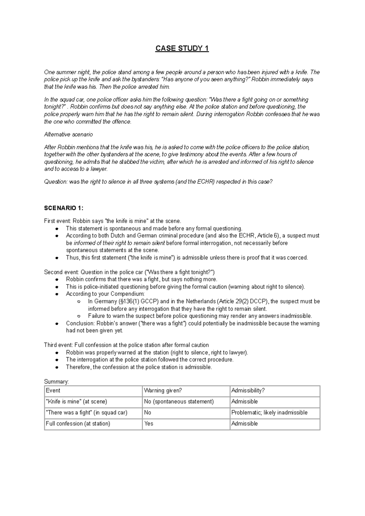 CASE STUDY 1: Right to Silence and Legal Counsel in Criminal Procedure ...