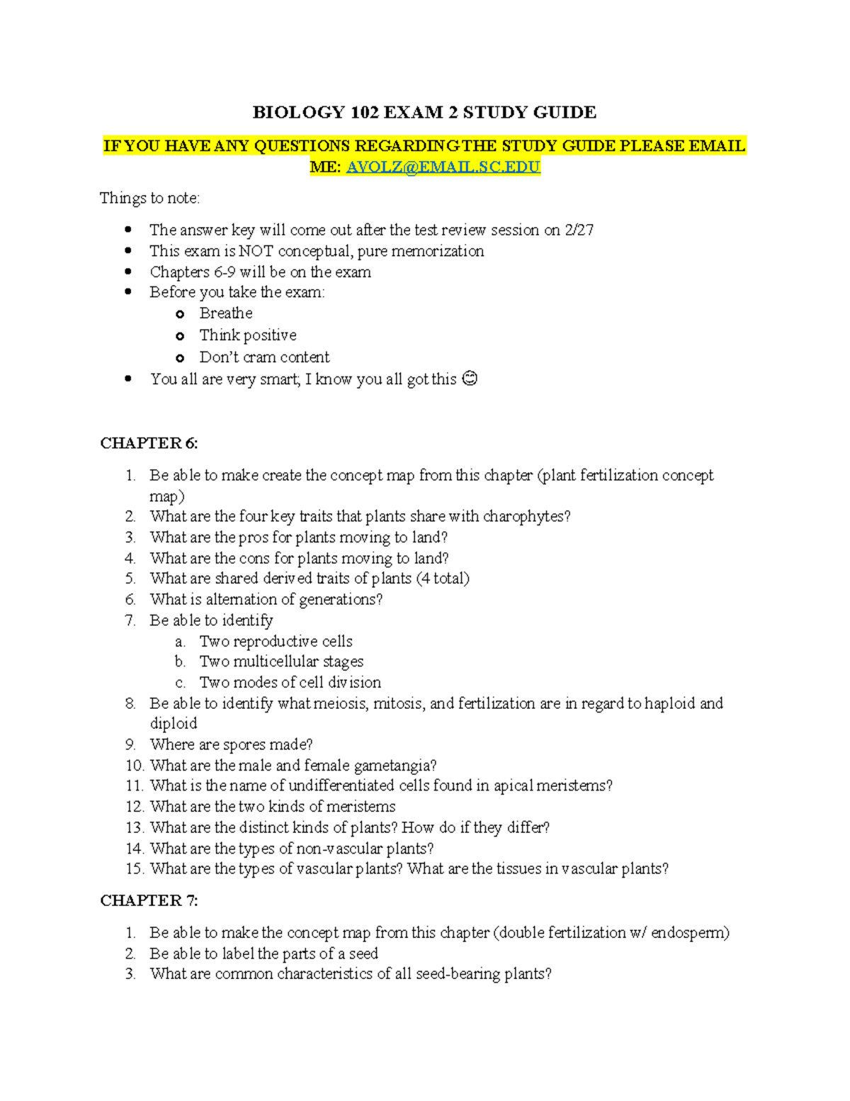 BIO102 Exam 2 Study Guide for Chapters 6 to 9 - Studocu