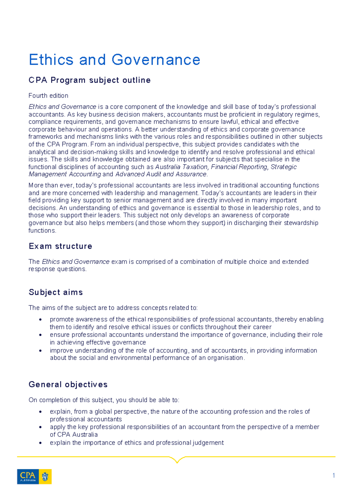 Ethics and Governance CPA Program Outline - 4th Edition - Studocu