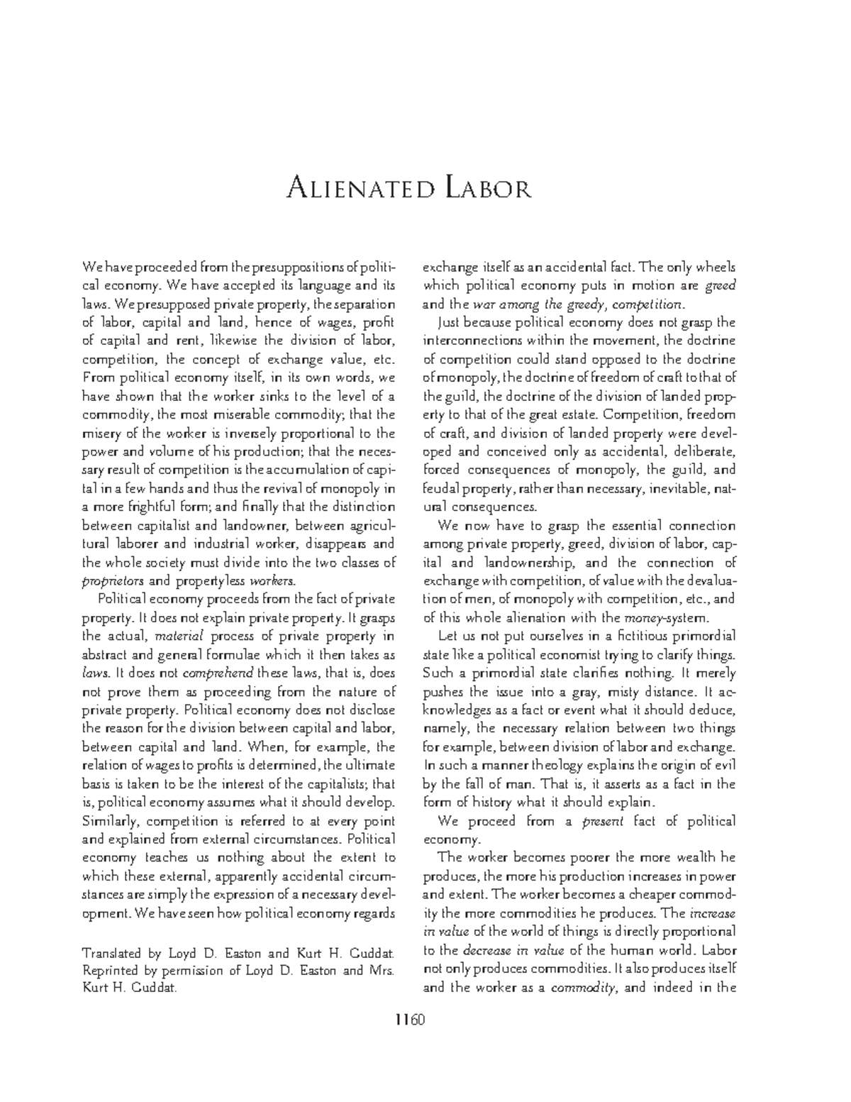 Marx's Analysis of Alienated Labor: A Political Economy Perspective ...