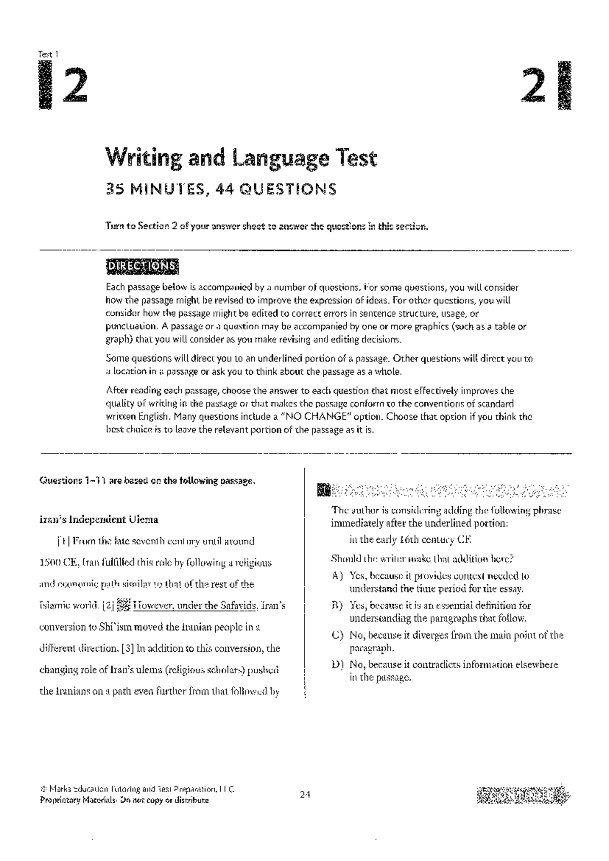Test 1 - SAT Writing and Language Practice Materials - Studocu
