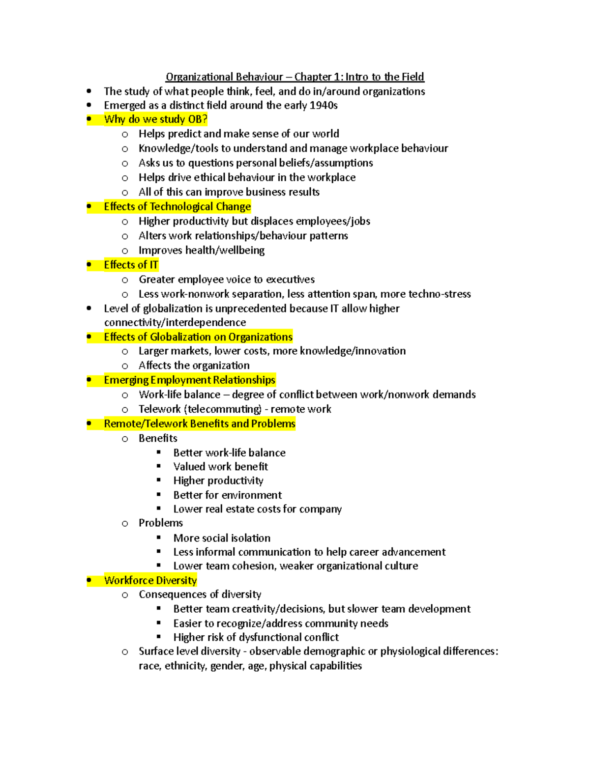 MGMT1500 - Chapter 1: Introduction to Organizational Behaviour Notes ...