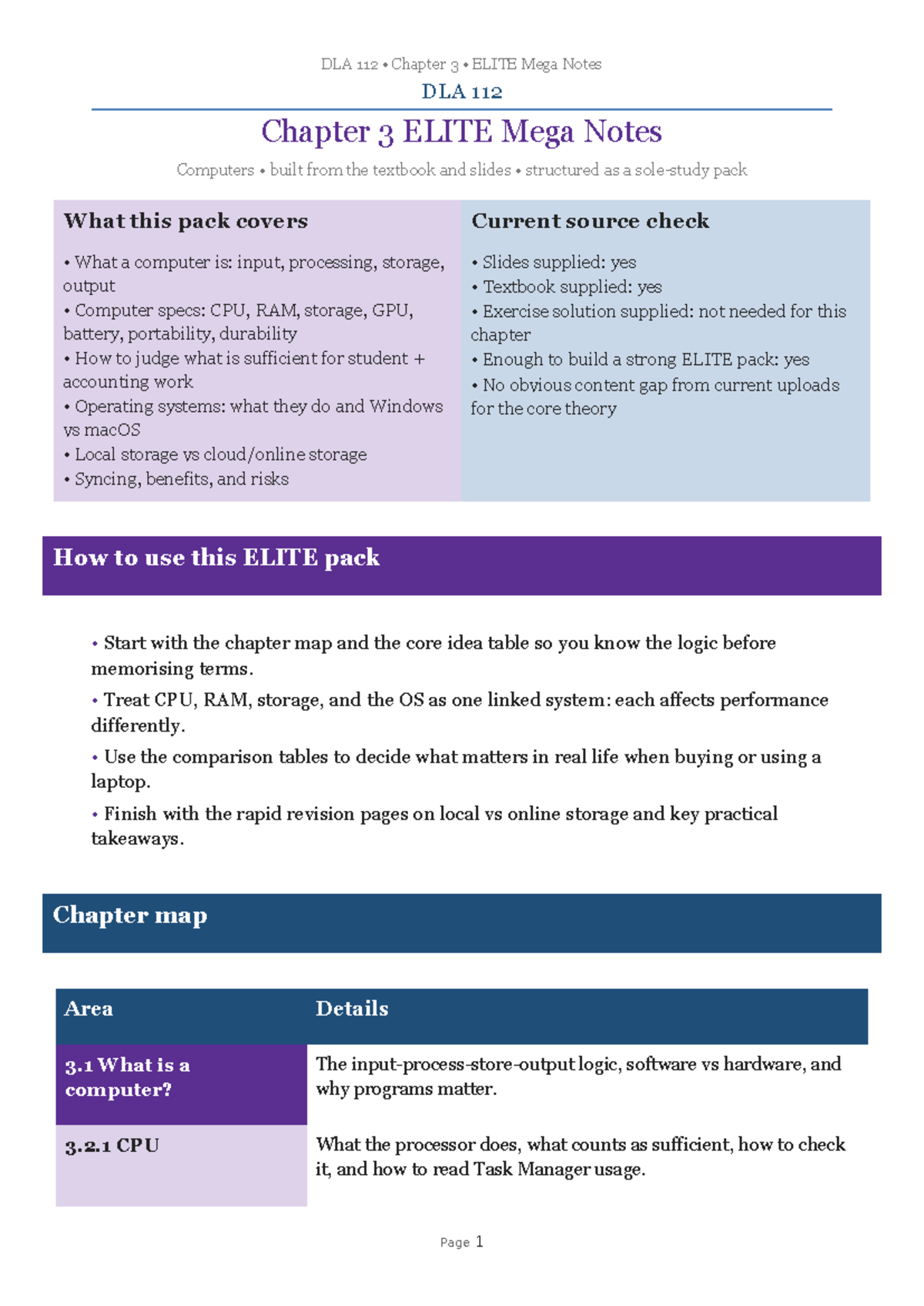 DLA 112 Chapter 3 ELITE Mega Notes: Understanding Computer Specs ...