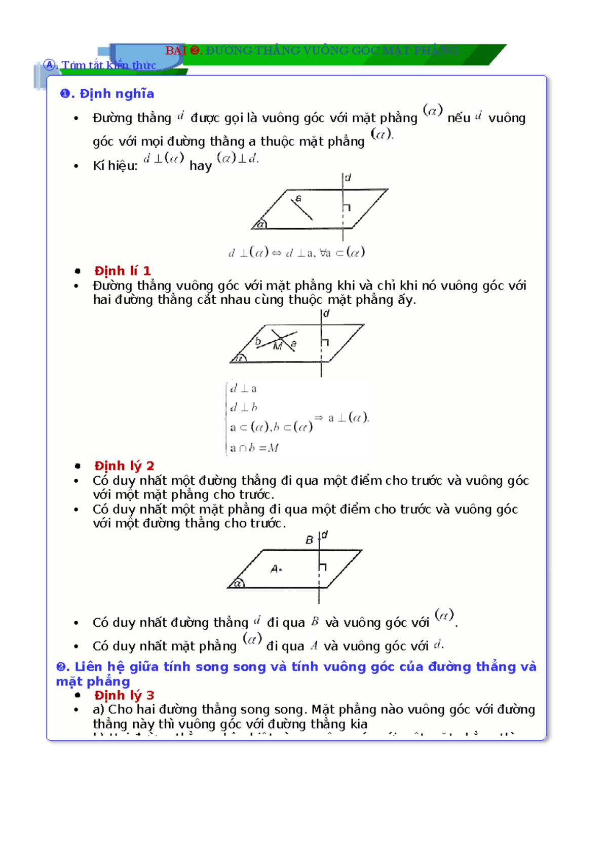 GV TOÁN 11-C8-B2 - Đường Thẳng Vuông Góc Mặt Phẳng - K11 - Studocu