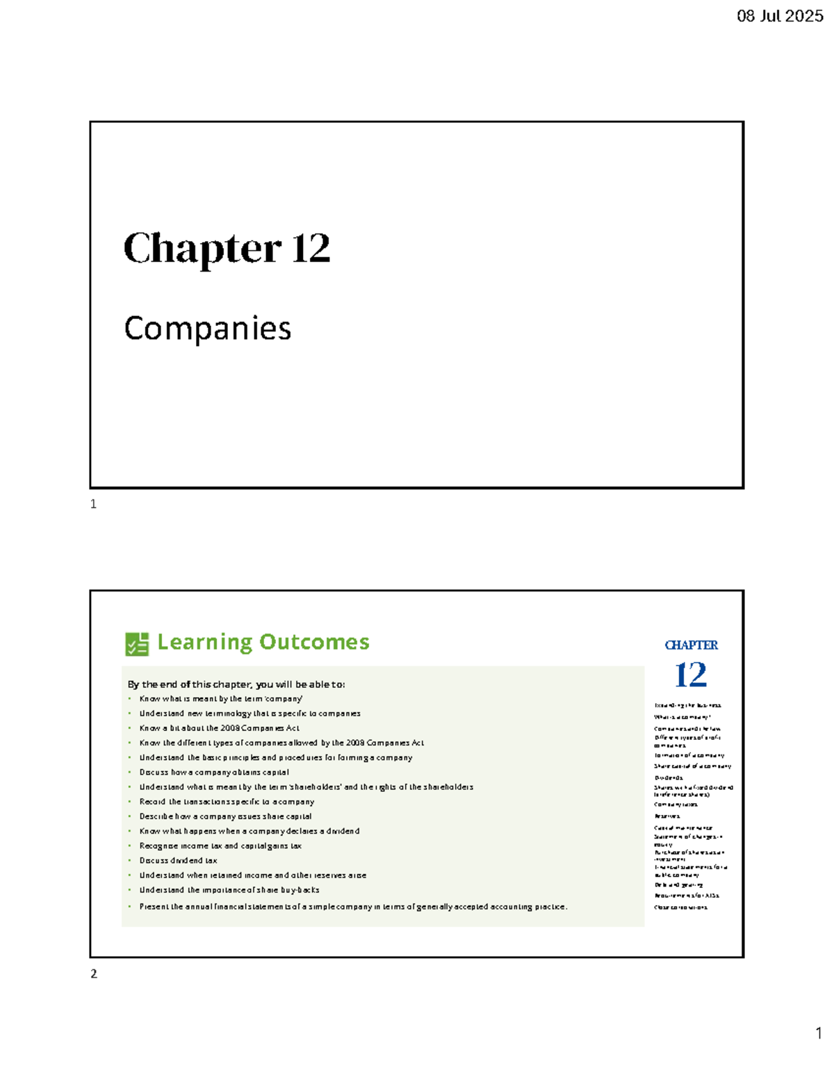 08 Jul 2025 Chapter 12 Companies 1: Key Learning Outcomes and Concepts ...