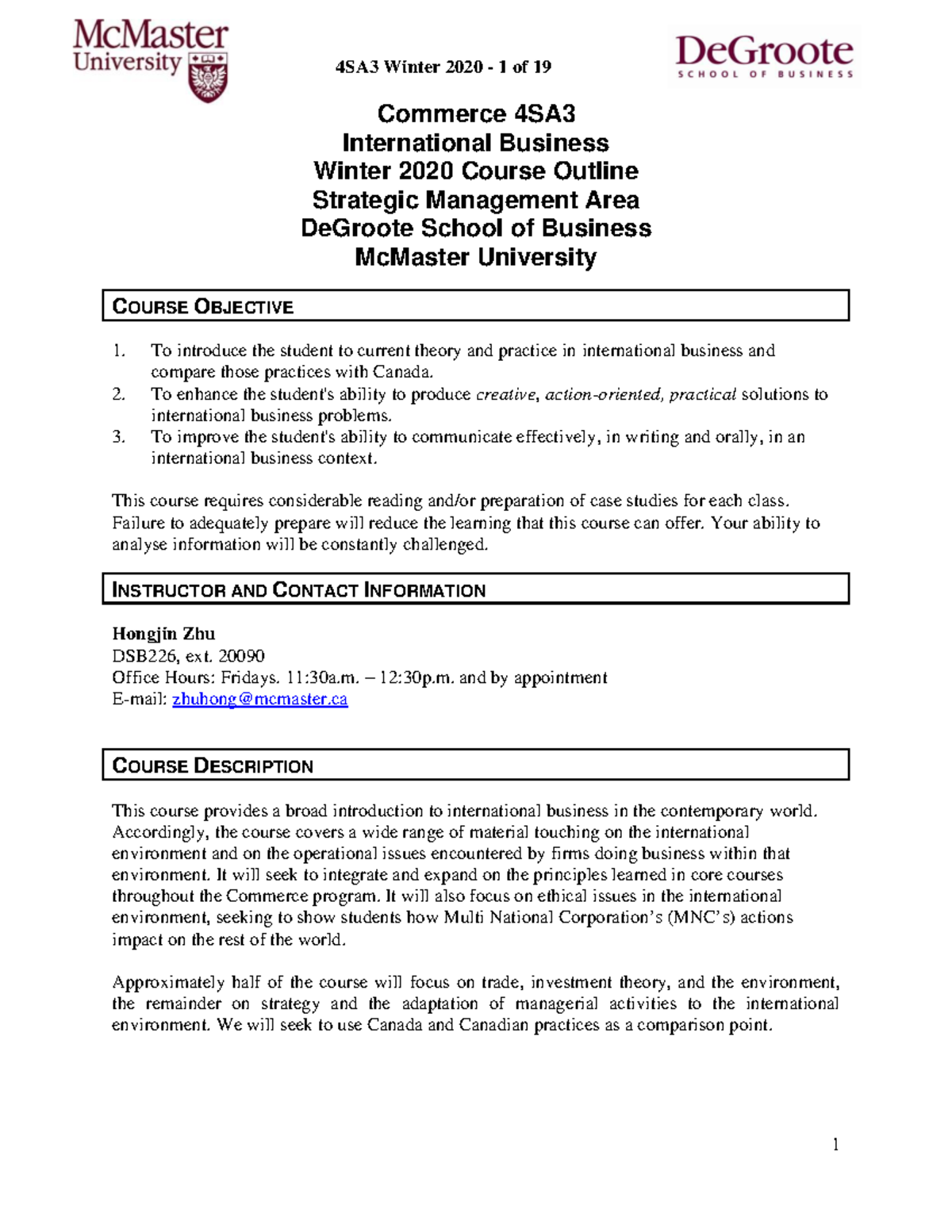 Outline - Commerce 4SA International Business Winter 2020 Course ...