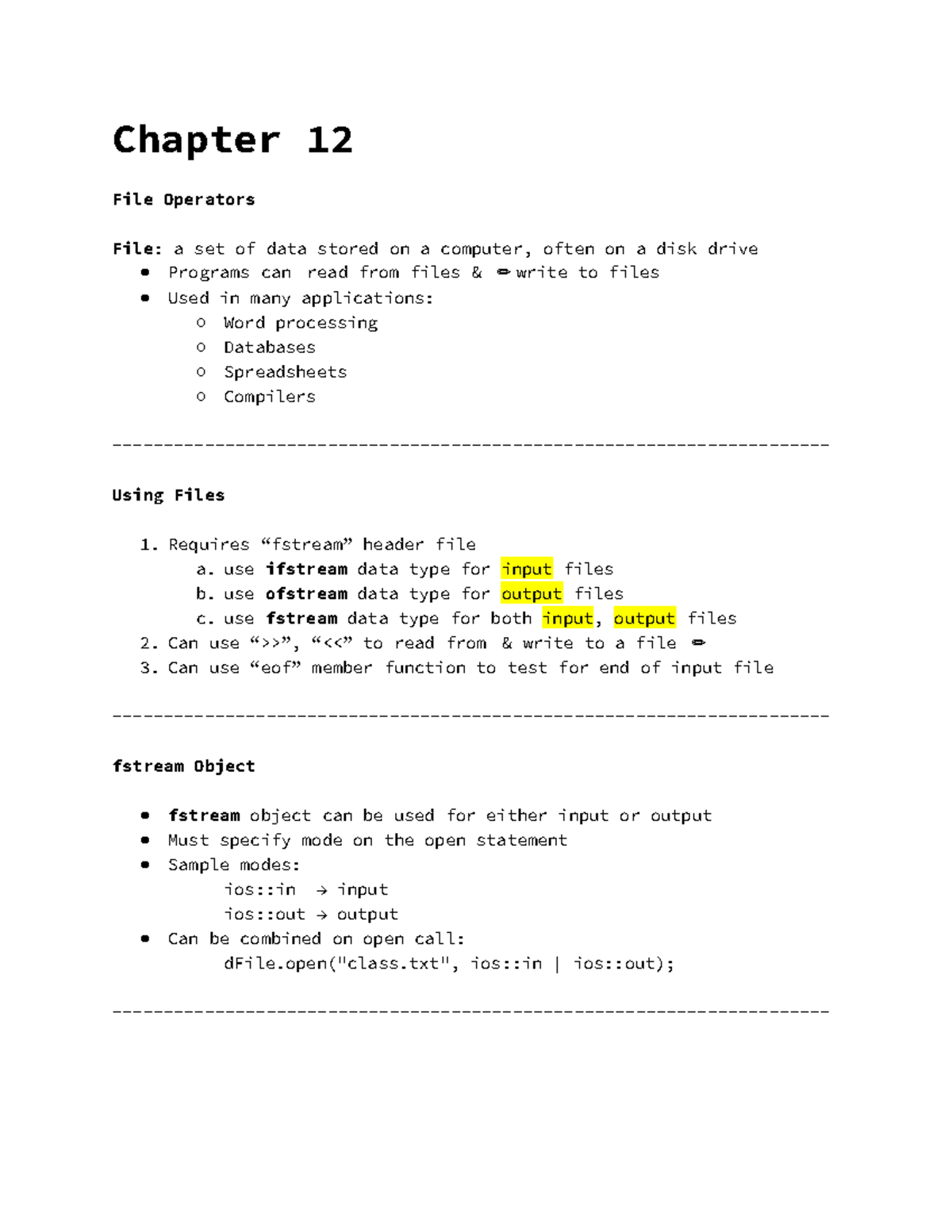 Advanced Programming Chapter 12: File Operators and Streams - Studocu