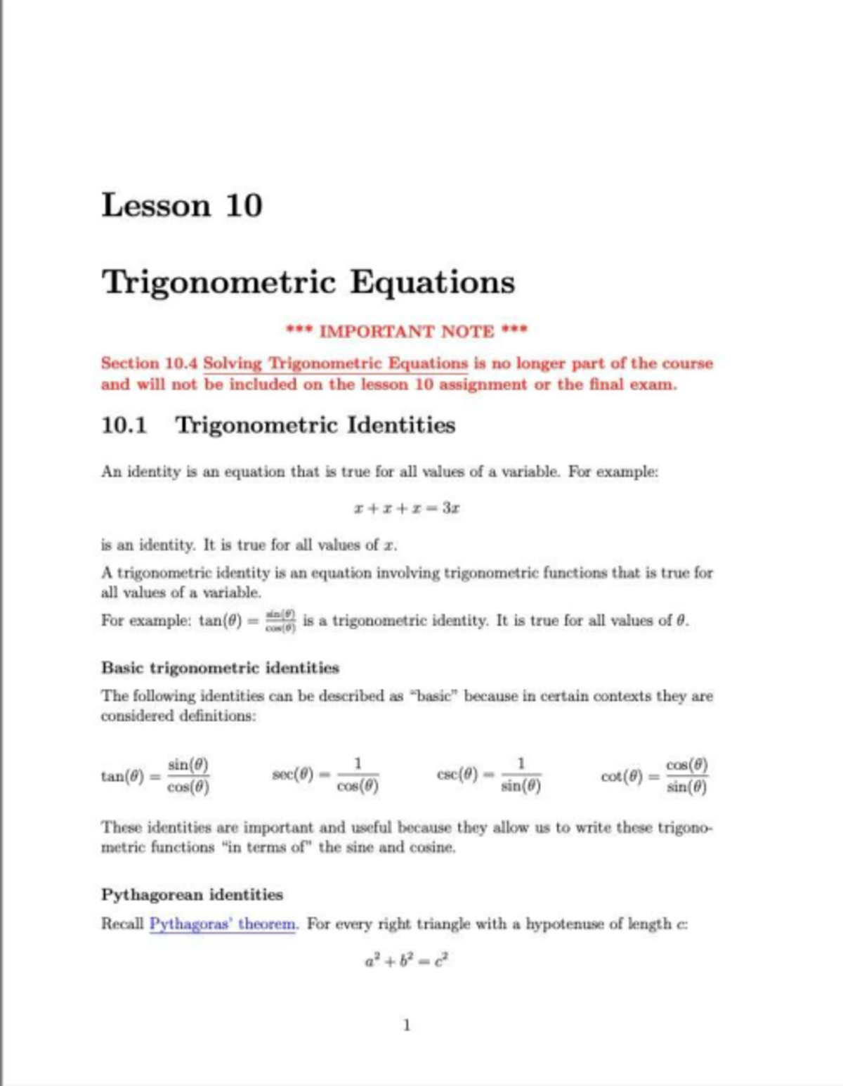 MATH 201 Lesson 10 Summary: Trigonometric Equations & Identities - Studocu