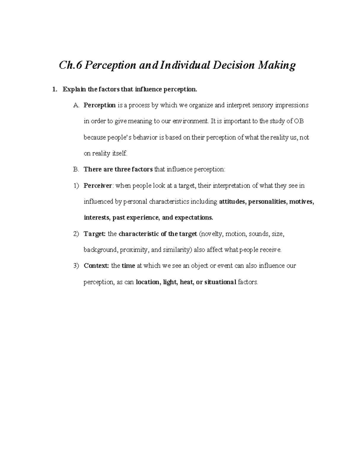 Chapter 6 - Perception and Decision-Making in Organizations - Studocu