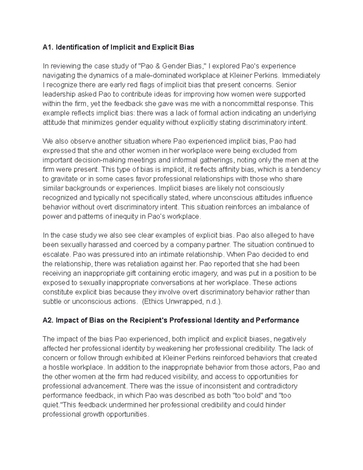 WGU D565 Task 1: Analyzing Implicit and Explicit Bias in the Workplace ...