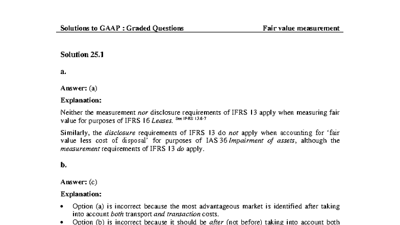 Solutions to GAAP: Fair Value Measurement - Graded Questions (25) - Studocu
