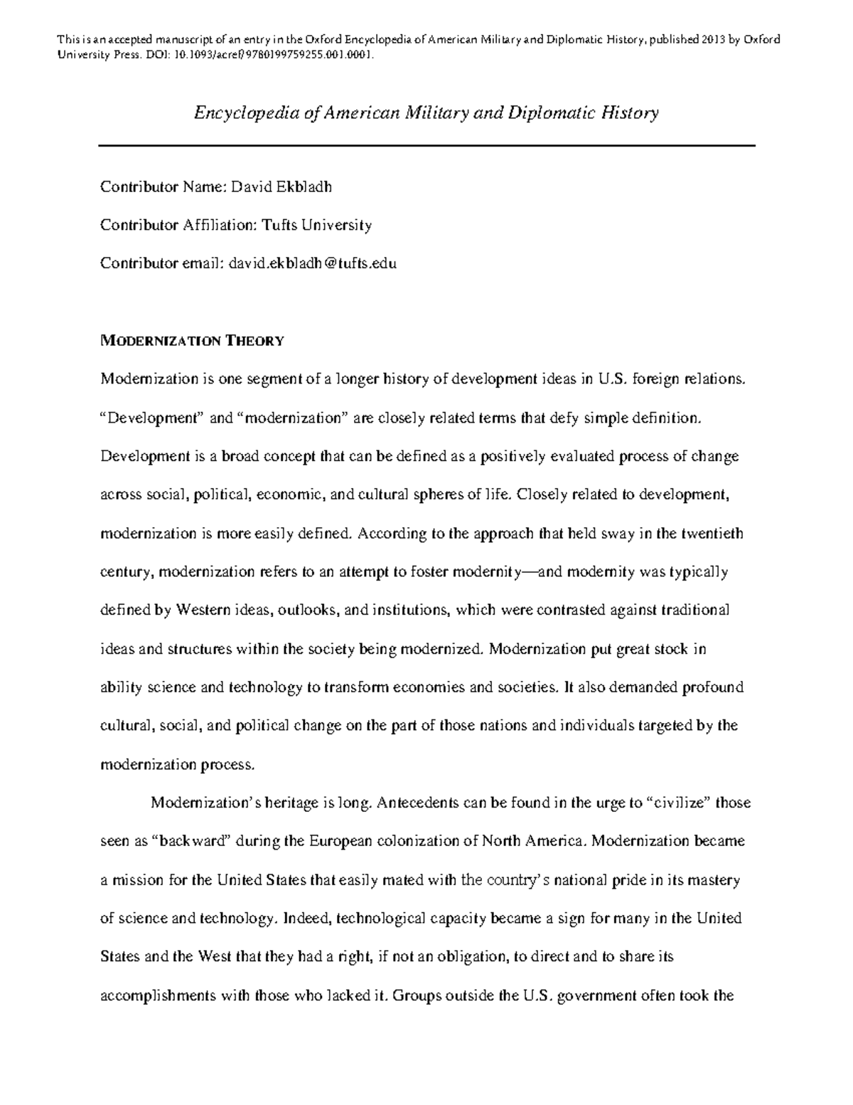 Modernization Theory in the Encyclopedia of American Military History ...