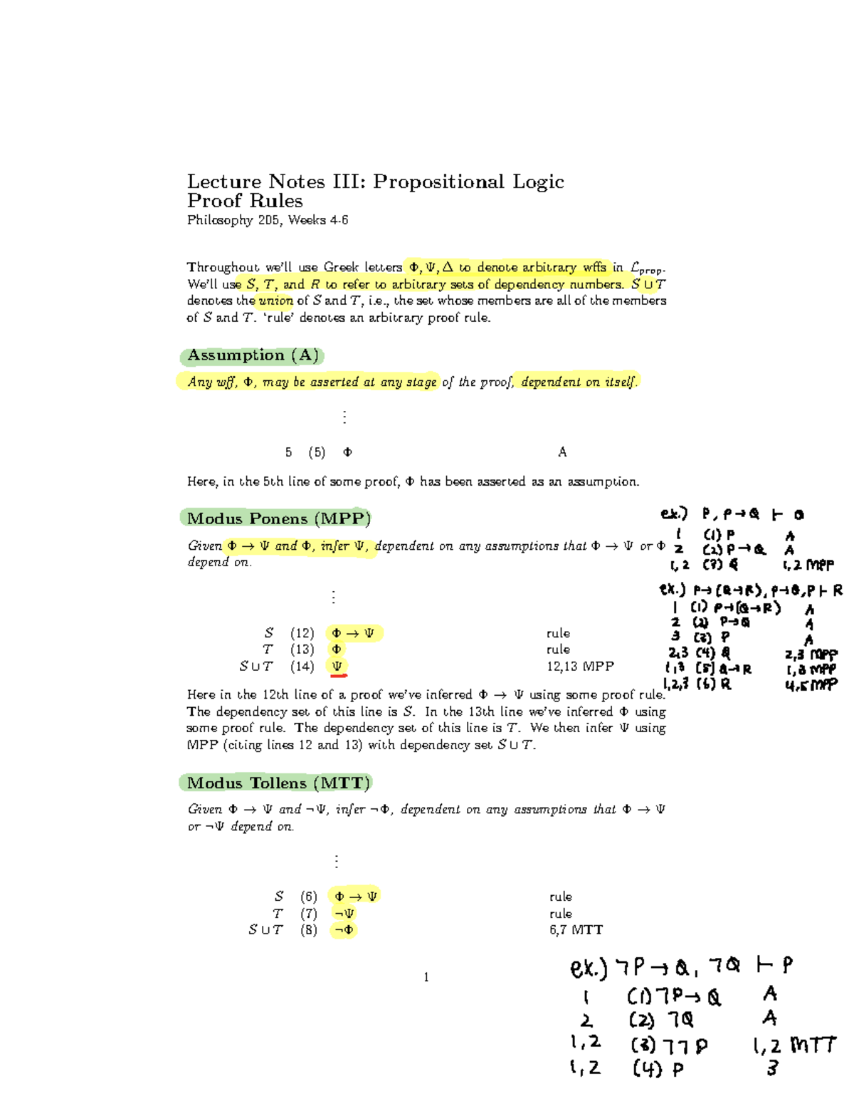 Philosophy 205 Lecture Notes III: Propositional Logic Proof Rules - Studocu