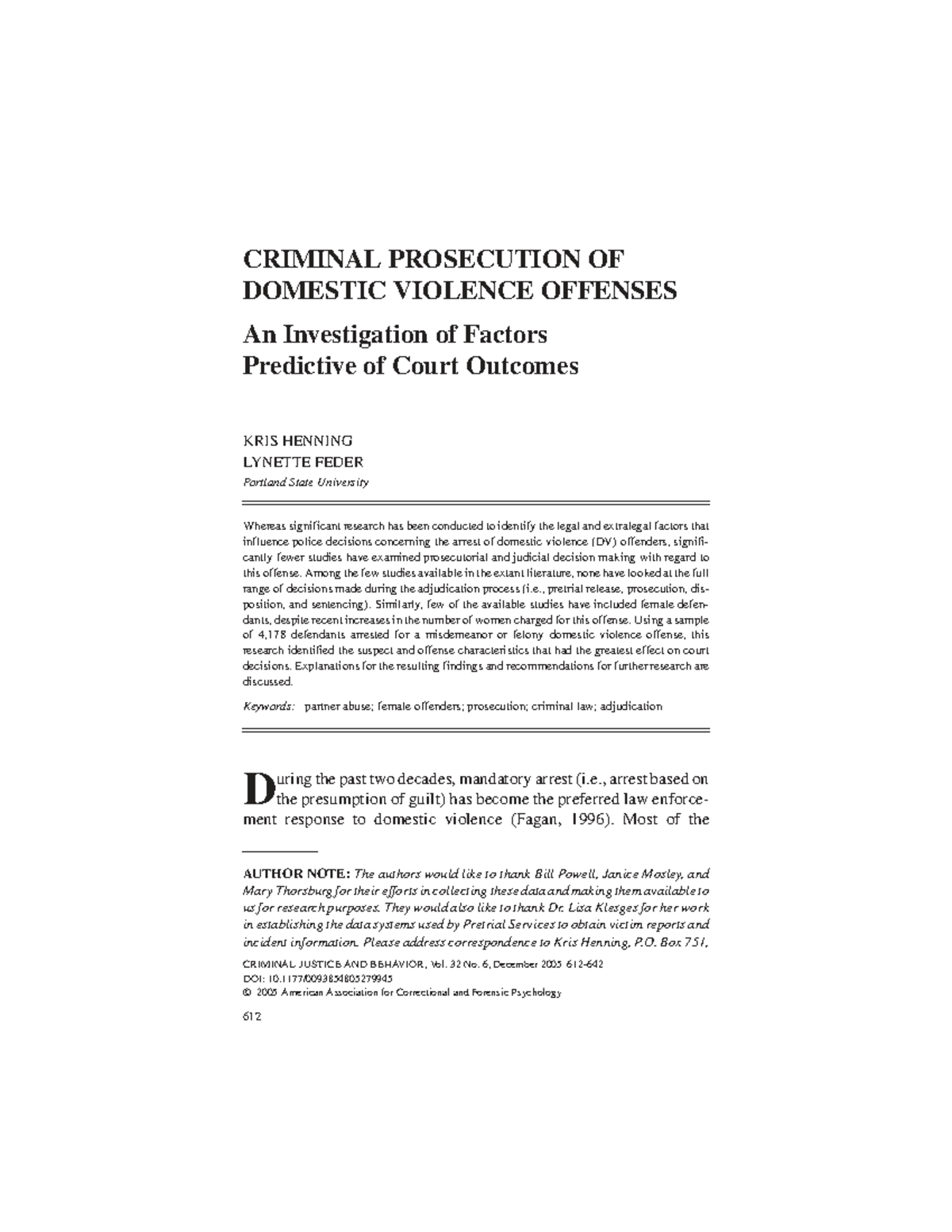 Analysis of Factors Influencing Domestic Violence Prosecution Outcomes ...
