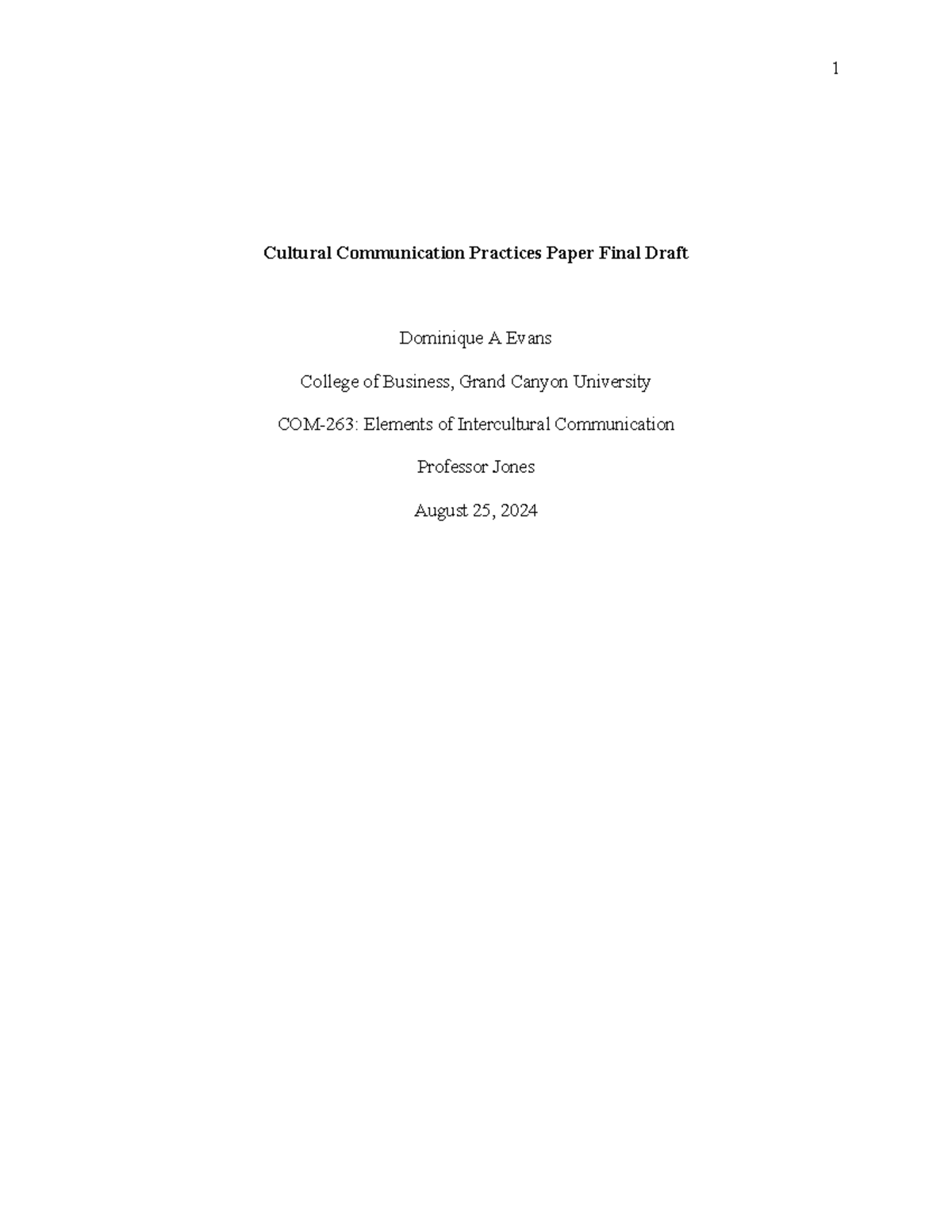 COM-263: Cultural Communication Practices Paper Final Draft - Studocu