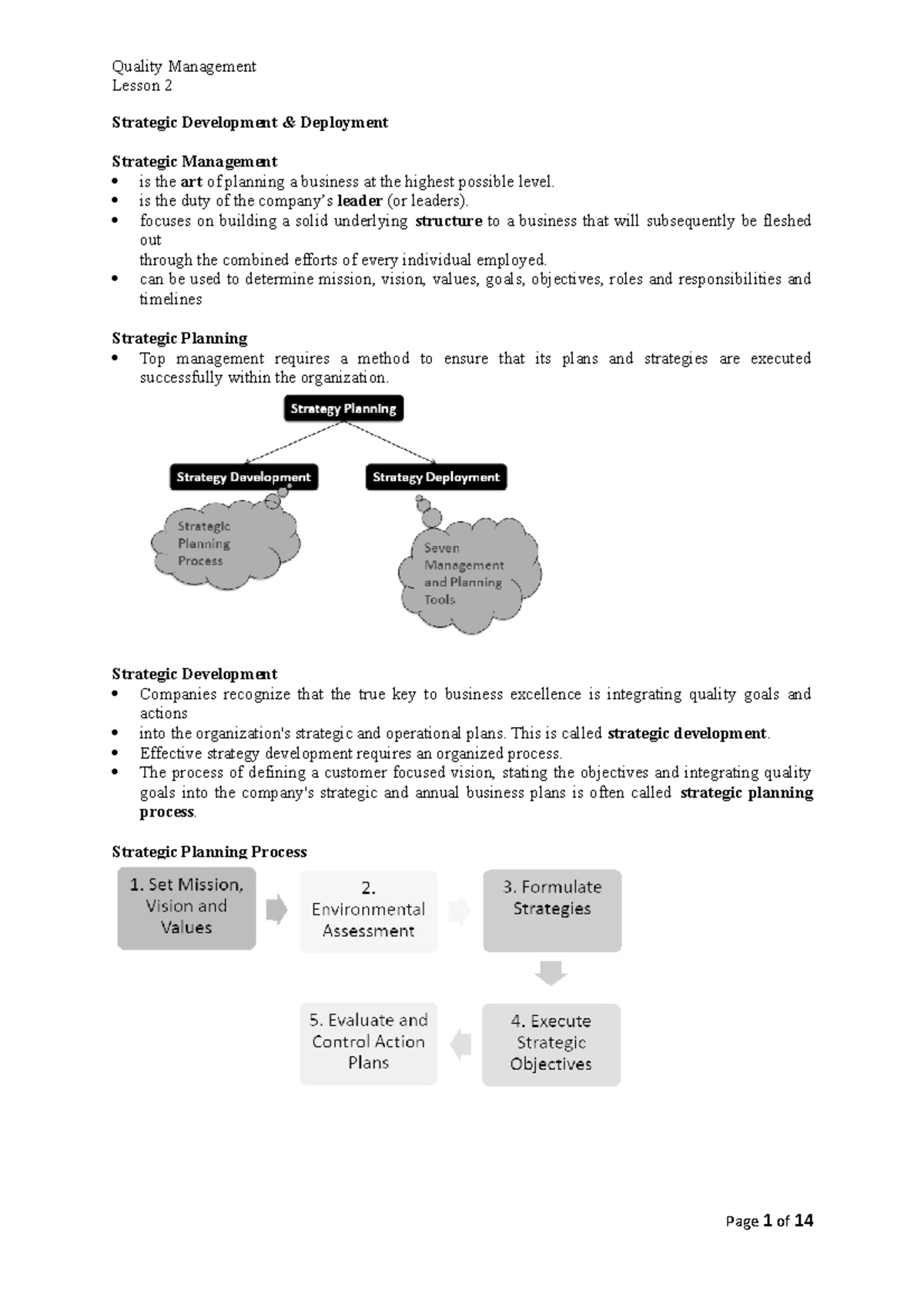 Strategic Management & Planning - Lesson 2 Insights (Course Code) - Studocu
