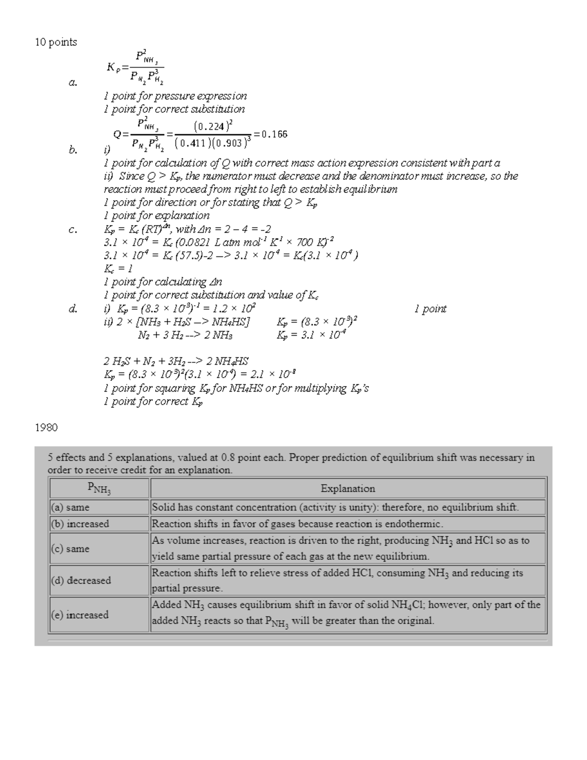 Unit 8 FRQ Answers: Kp and Kc Calculations in Equilibrium - Studocu