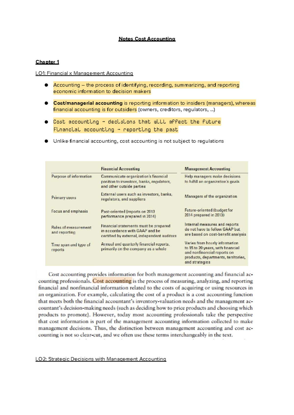Cost Accounting Notes: Chapter 1 Overview and Key Concepts - Studocu