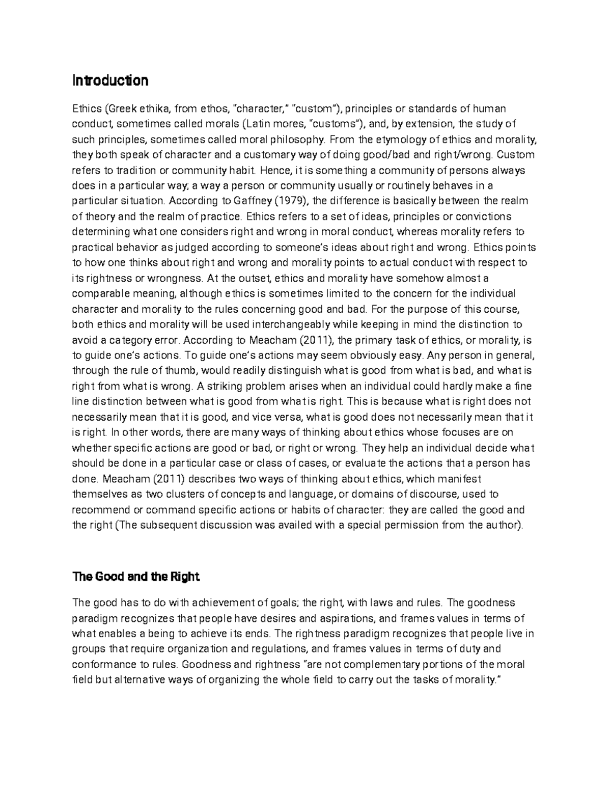 Ethics and Morality: Understanding the Good vs. the Right - Studocu