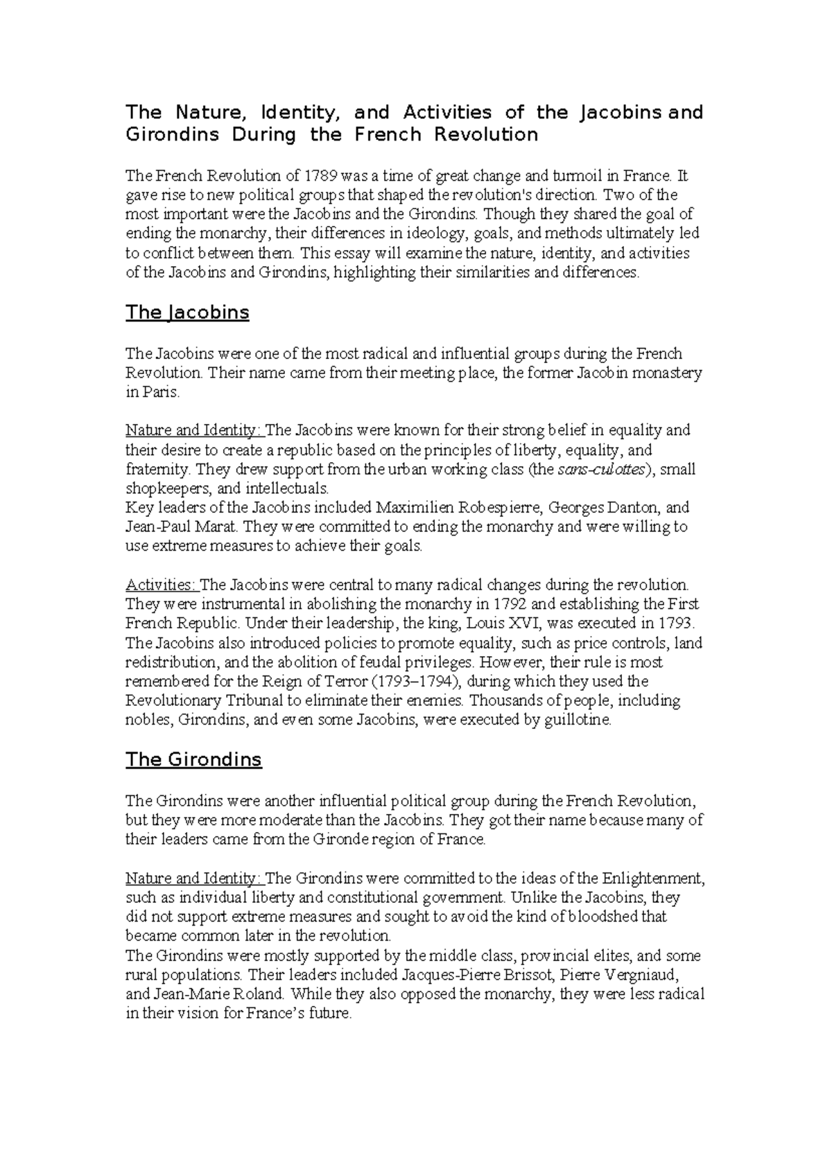 Jacobins and Girodins - THEORY NOTES - The Nature, Identity, and ...