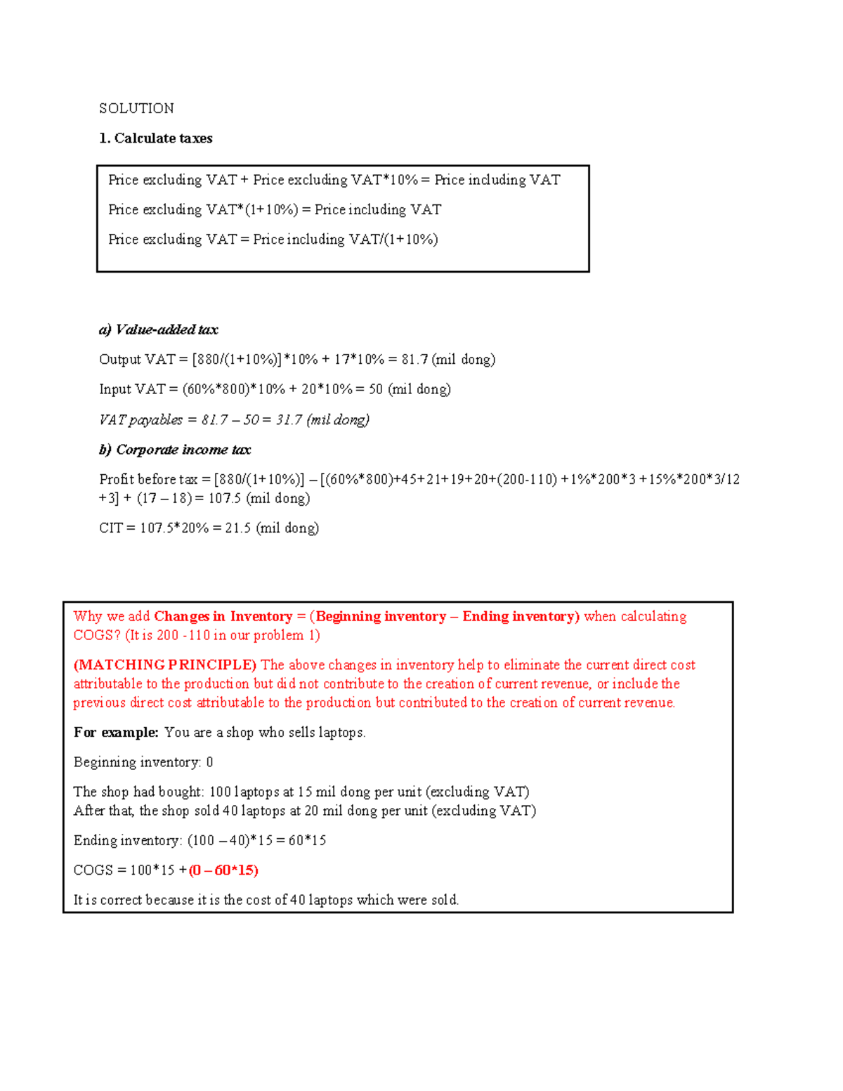 Problem FS - Solution: VAT Calculation and Financial Statements - Studocu