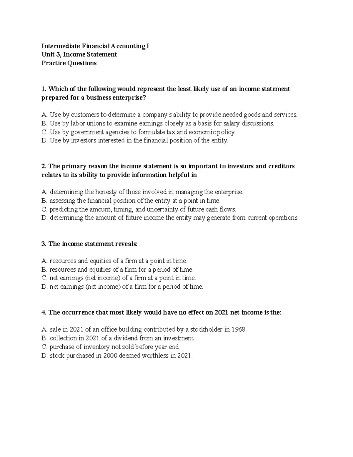 Intermediate Financial Accounting I: Income Statement Practice ...
