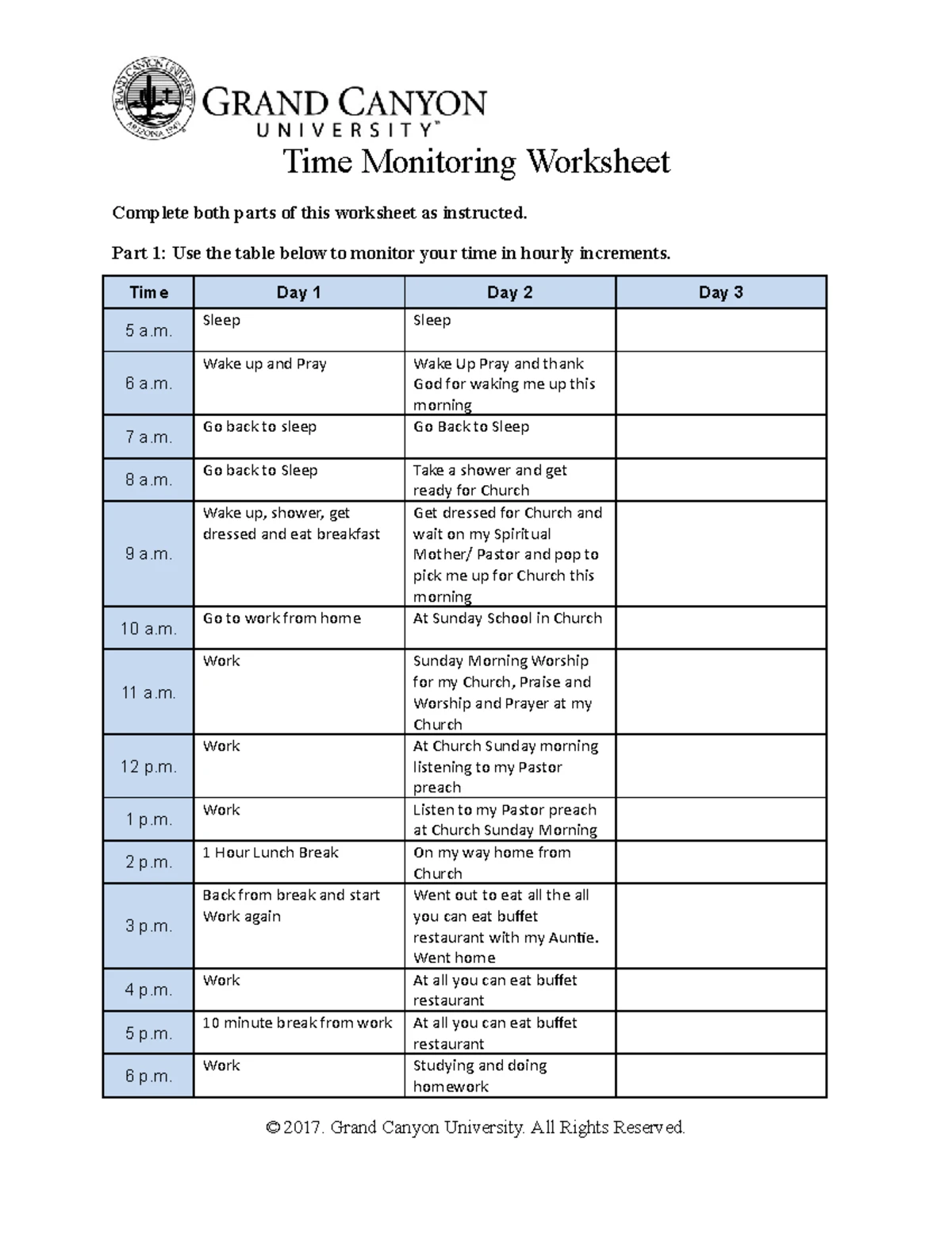 UNV 504 RS T1 Time Monitoring Worksheet & Reflection Guide - Studocu