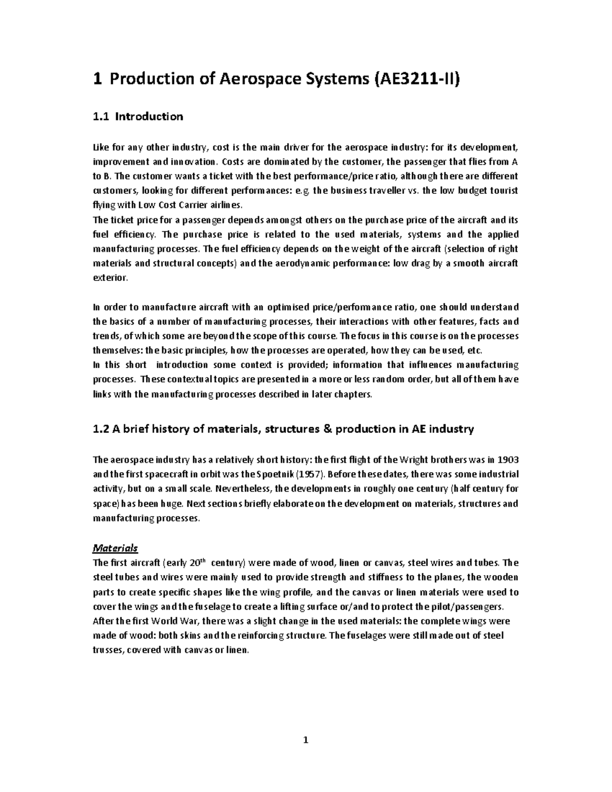 Manufacturing of Aerospace Systems: Comprehensive Notes (AE 101 ...