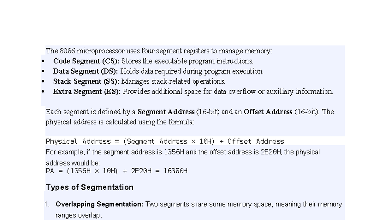 Unit 2: Memory Segmentation in the 8086 Microprocessor - Studocu