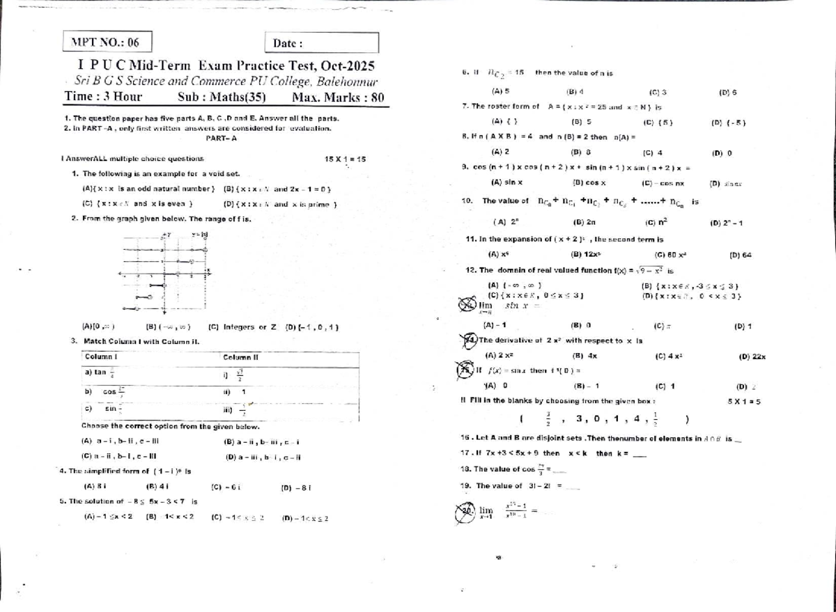 Class XI Maths MPT-06 Exam Practice Paper - Studocu