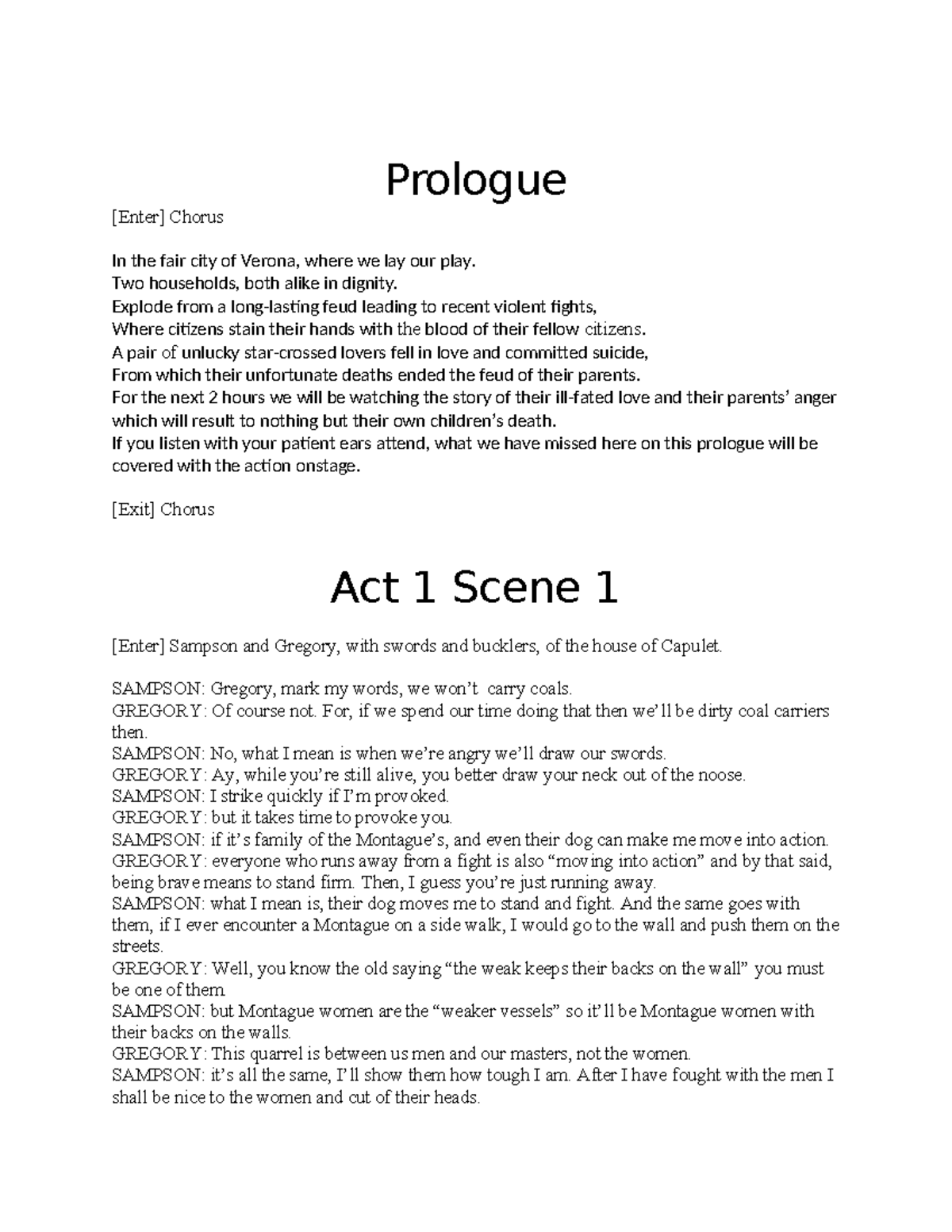 Romeo and Juliet Act 1 - Detailed Scene Analysis and Summary - Studocu