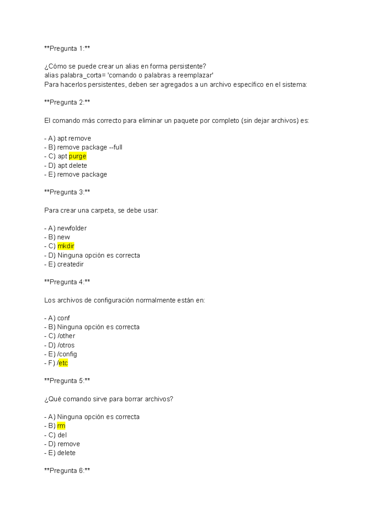 Copia de ca - Preguntas Clave sobre Comandos y Alias en Linux - Studocu