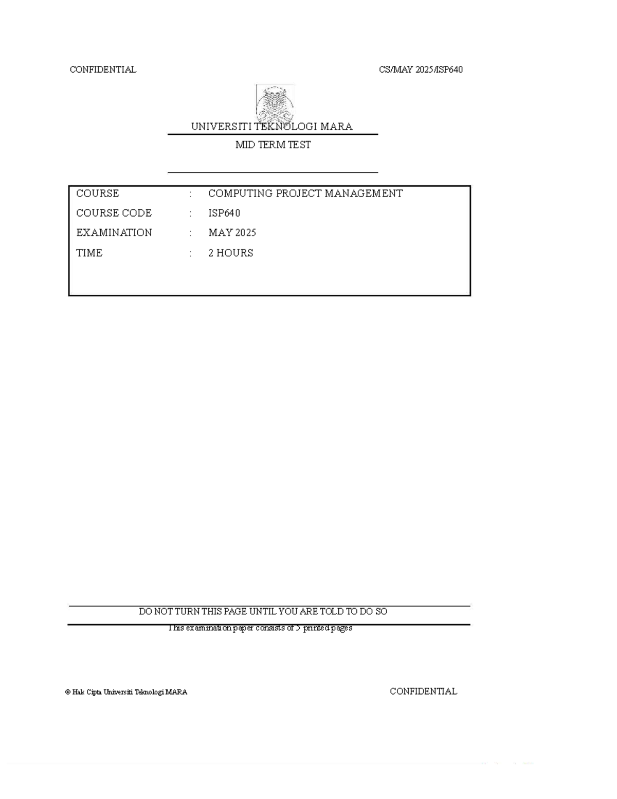 ISP640 Midterm Exam: Computing Project Management - May 2025 - Studocu
