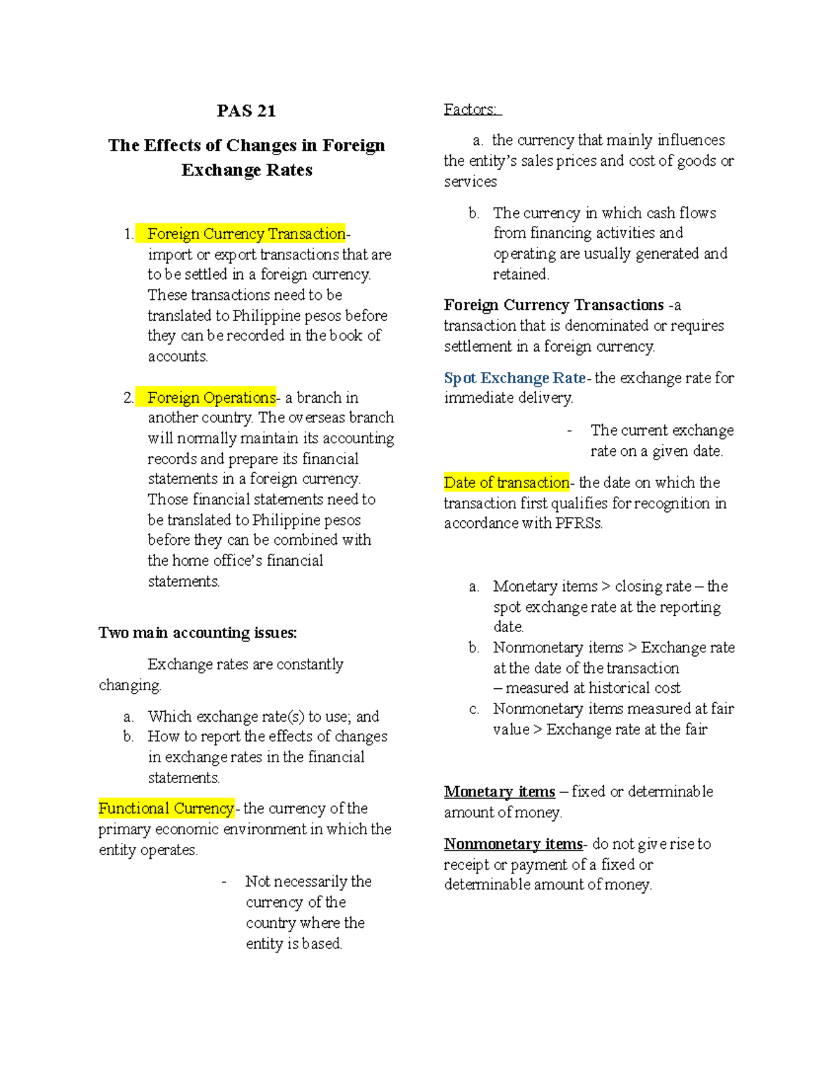 PAS 21 - Lecture Notes on Effects of Changes in Foreign Exchange Rates ...