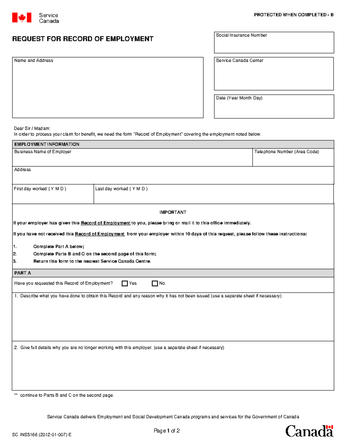 SC-INS3166 - Request for Record of Employment Instructions - Studocu