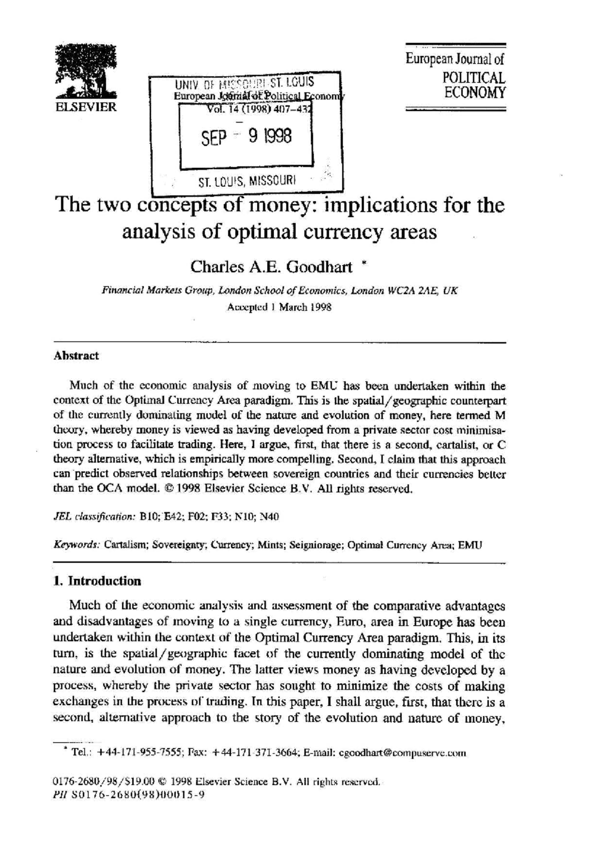 The Two Concepts of Money: Implications for Optimal Currency Areas ...